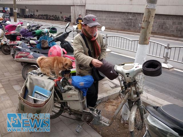 郑州一男子随身带爱犬送快递 小狗帮忙看车