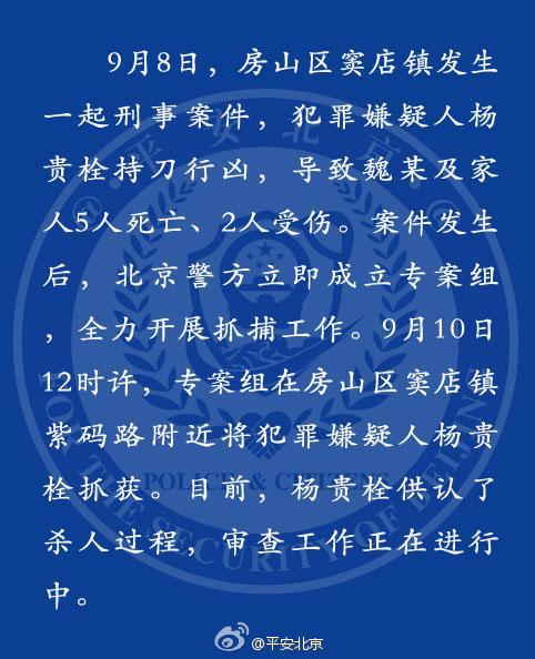 北京房山5死2伤案嫌犯杨贵栓落网供认杀人过程